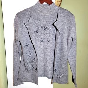 ❤️ 3 for $35 vintage coordinating sweater cardigan set embroidered gray small